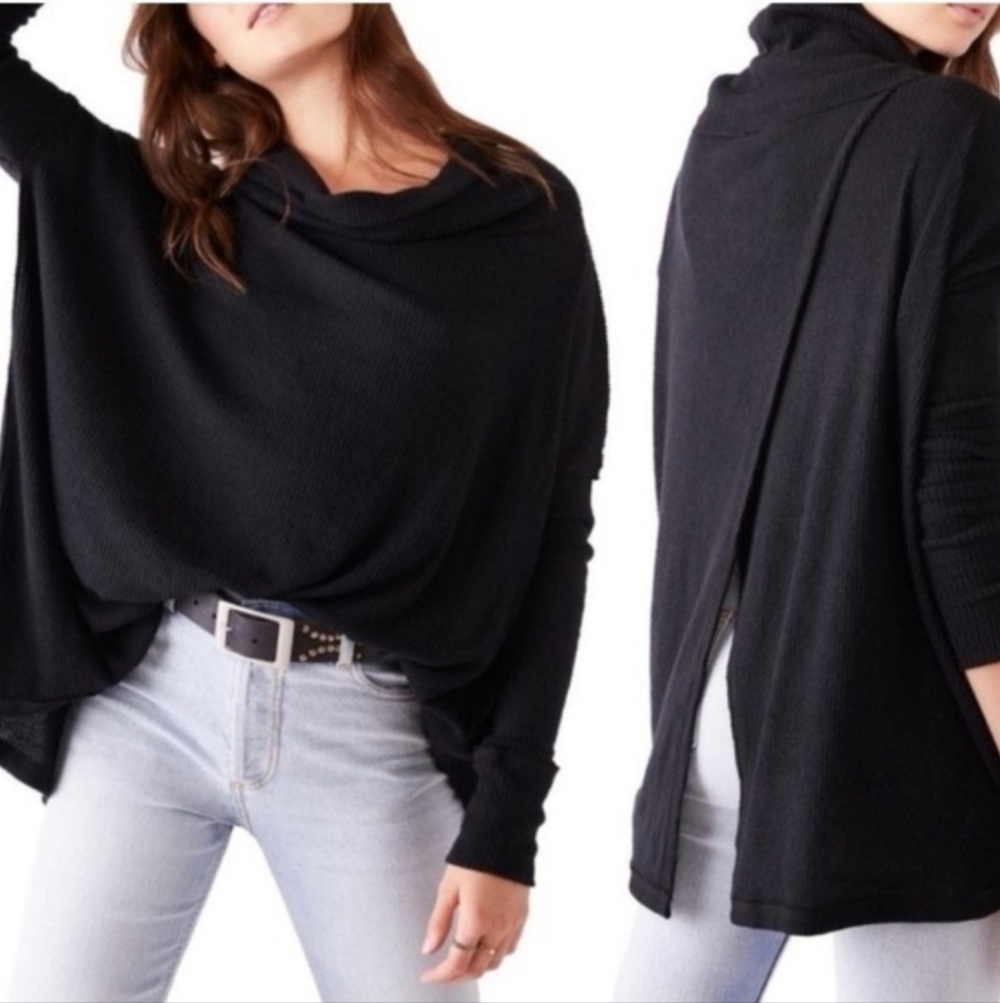NWT Free People Juicy Waflle Long-sleeve Shirt, Black, X-Small